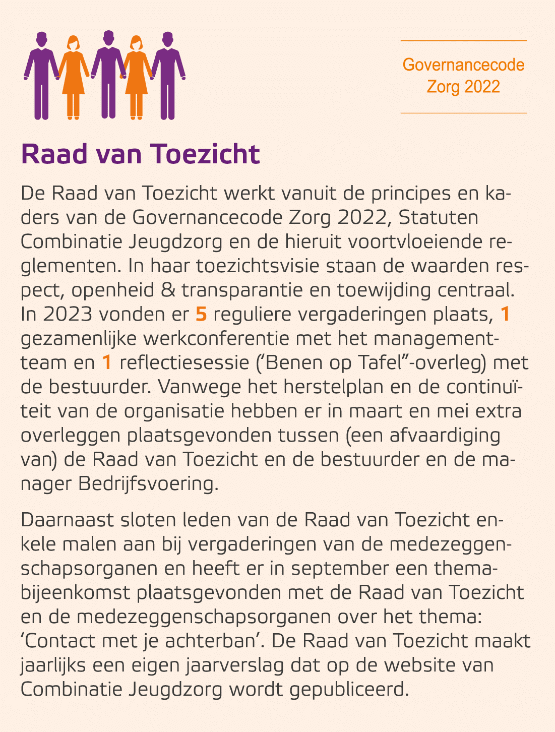Raad van Toezicht De Raad van Toezicht werkt vanuit de principes en kaders van de Governancecode Zorg 2022, Statuten ...