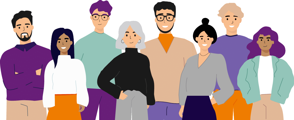 Corporate portrait of office workers and employees flat vector illustration. Cartoon happy business team, colleagues standing together. Staff and professionals concept