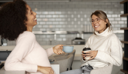 Medium Shot Smiley Women With Coffee